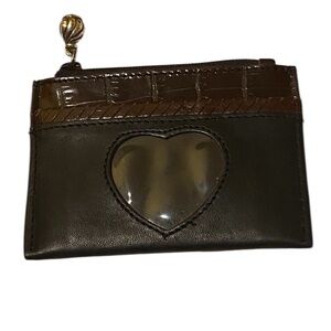 Brighton Leather + Croc Embossed Coin Purse/Card Case with Heart-Shaped Window